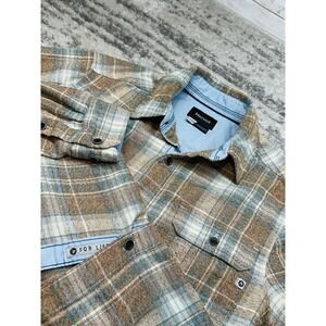 Marmot Beige Blue Plaid Flannel Button Up Outdoor Pocket Shirt Men's Size Small